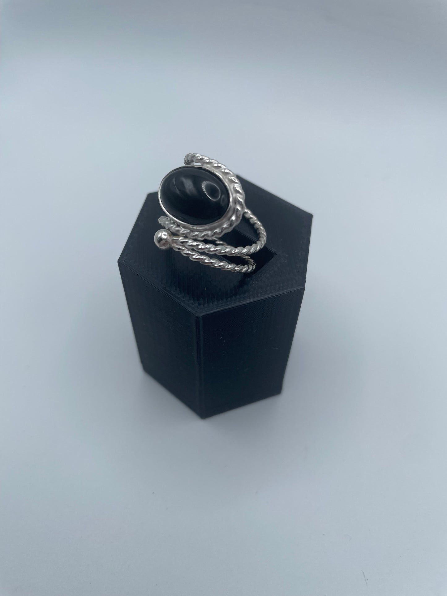 Black Onyx Wrap Ring – “Night Currents” (Adjustable from Size 6)