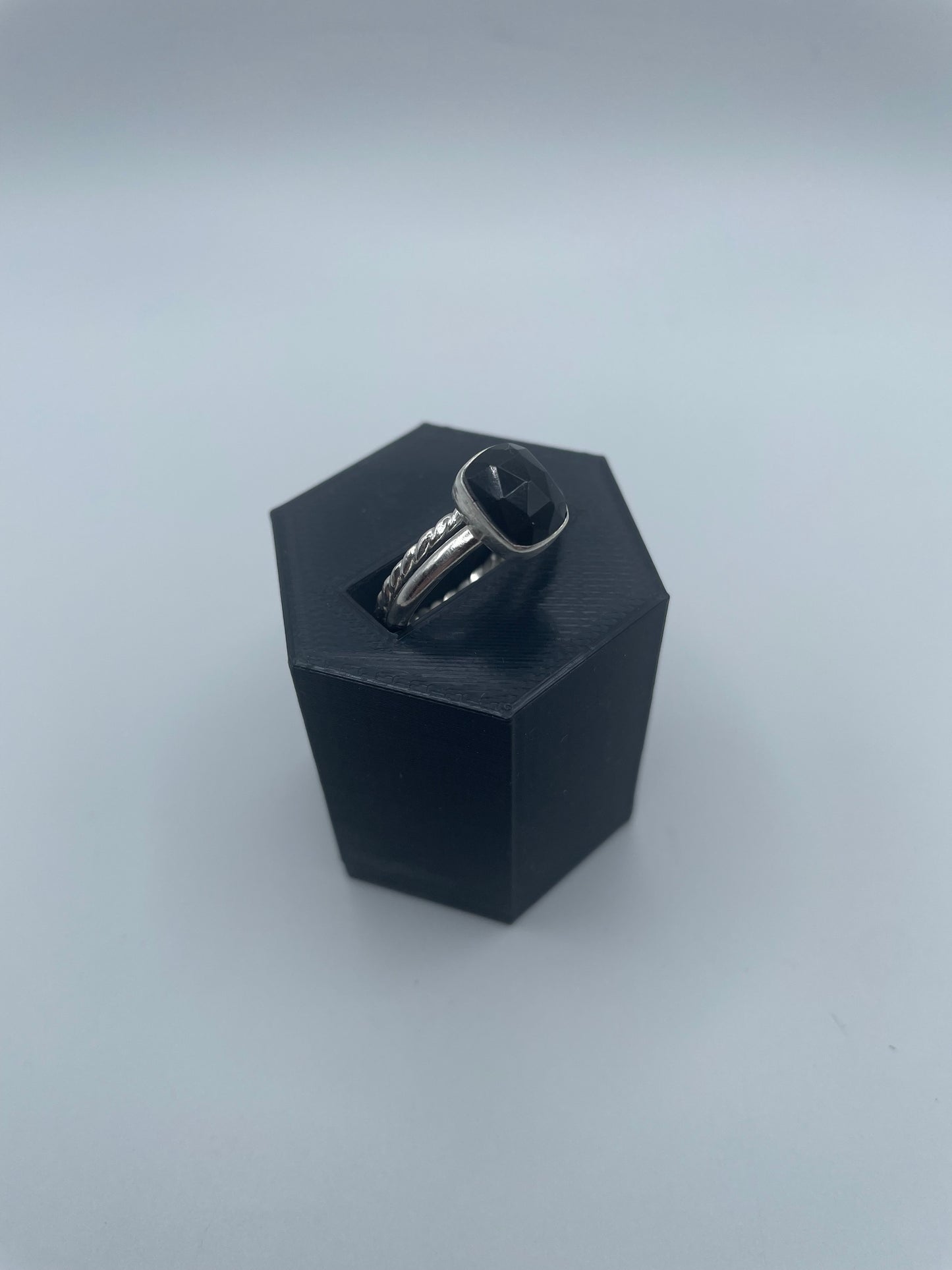 Midnight Stack – Black Onyx & Argentium Silver Ring (Size 6.5)