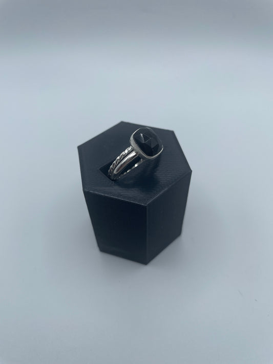 Midnight Stack – Black Onyx & Argentium Silver Ring (Size 6.5)