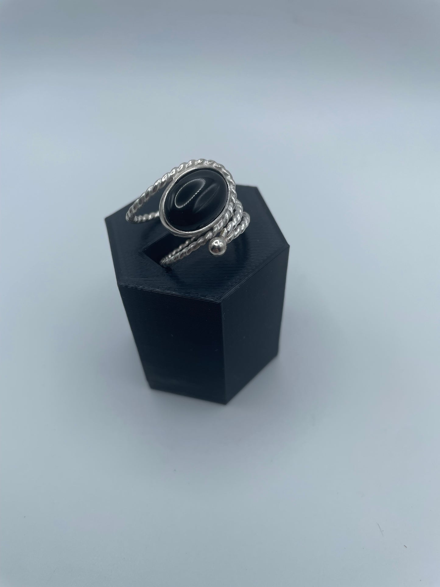 Black Onyx Wrap Ring – “Night Currents” (Adjustable from Size 6)