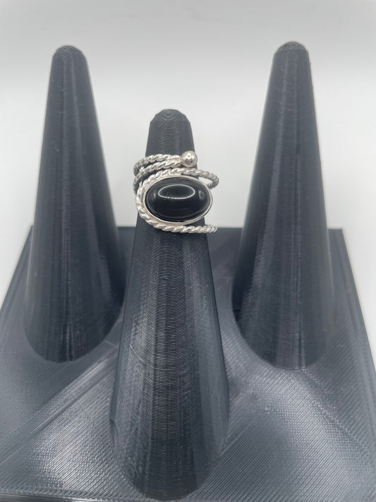 Black Onyx Wrap Ring – “Night Currents” (Adjustable from Size 6)