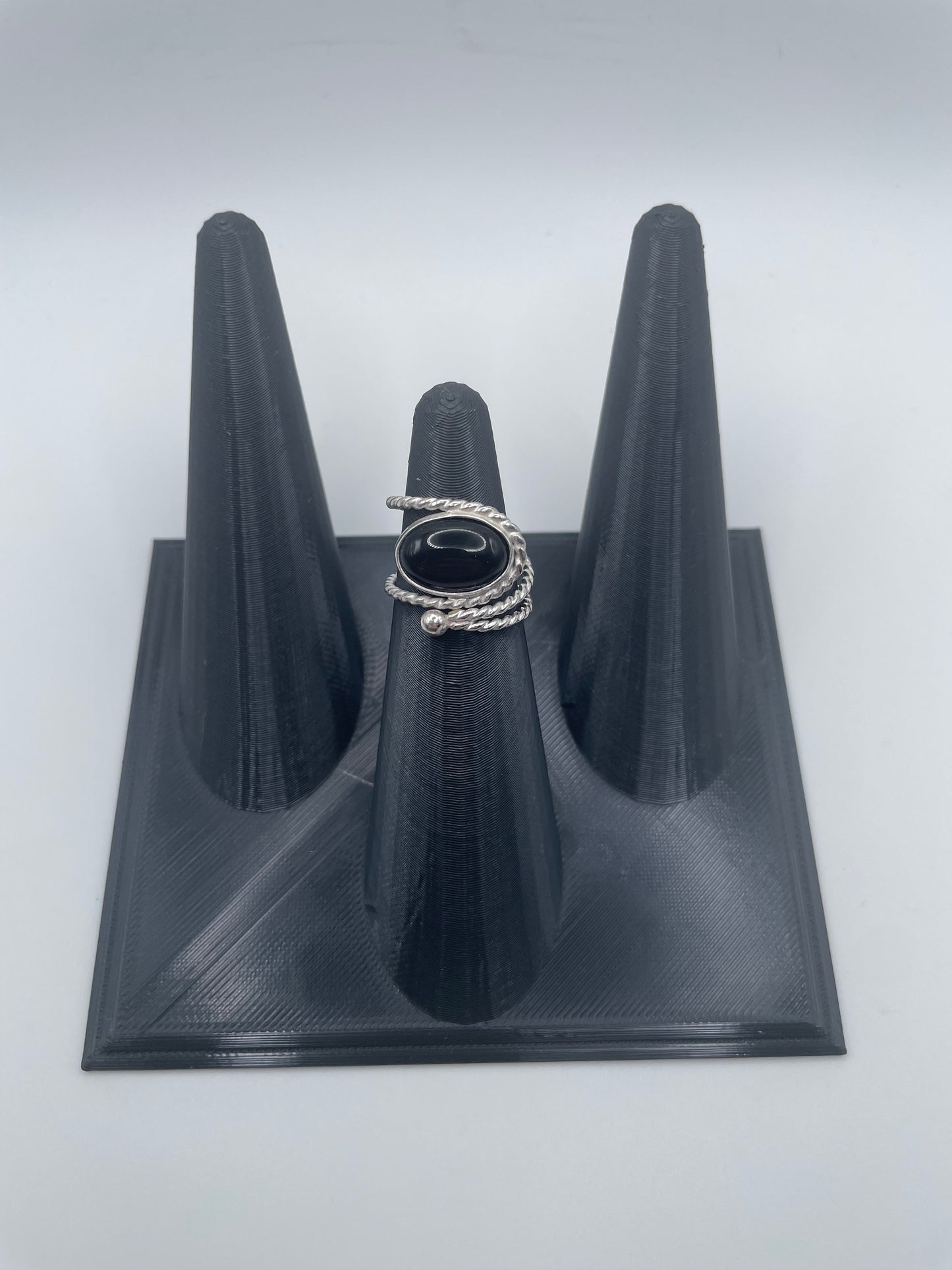 Black Onyx Wrap Ring – “Night Currents” (Adjustable from Size 6)