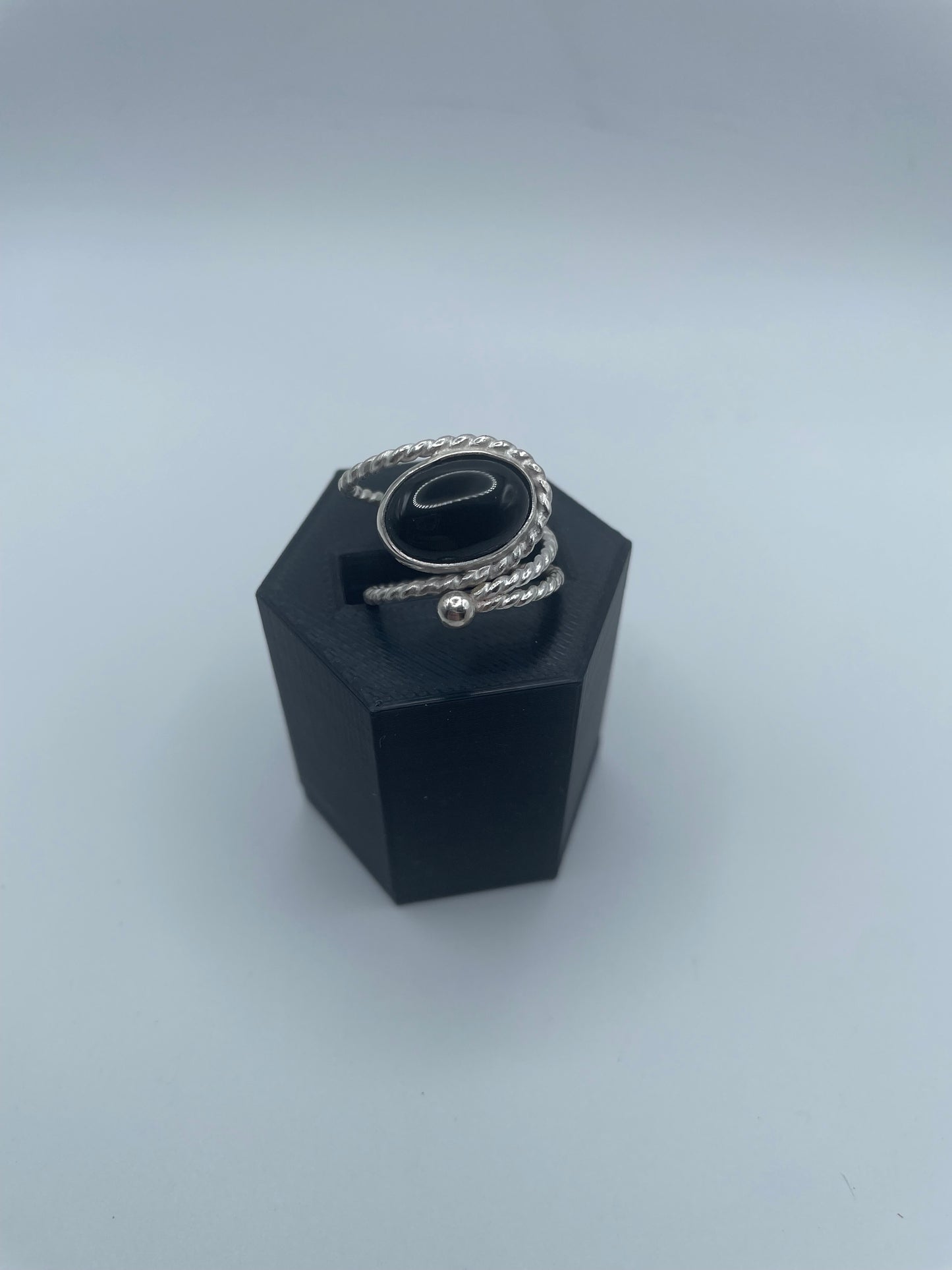 Black Onyx Wrap Ring – “Night Currents” (Adjustable from Size 6)