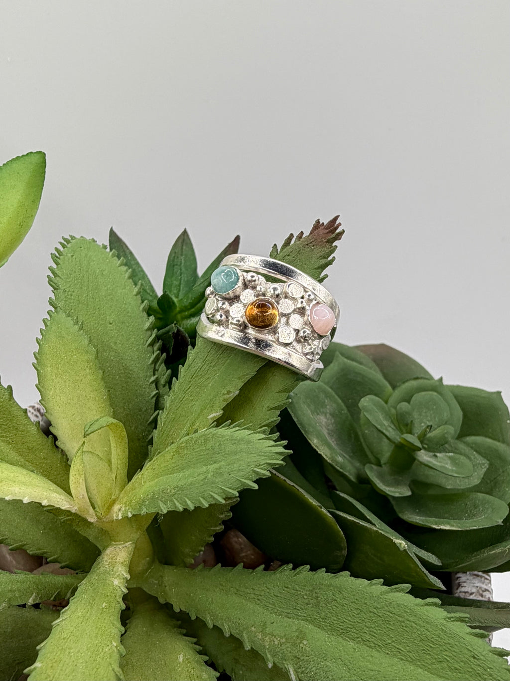 Amazonite, Citrine, Pink Opal Ring, Size 6.5