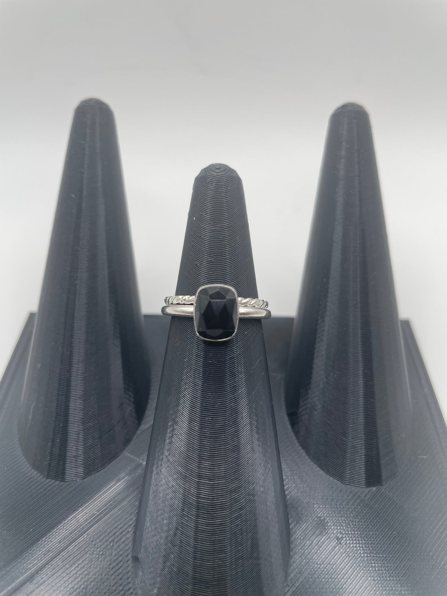 Midnight Stack – Black Onyx & Argentium Silver Ring (Size 6.5)
