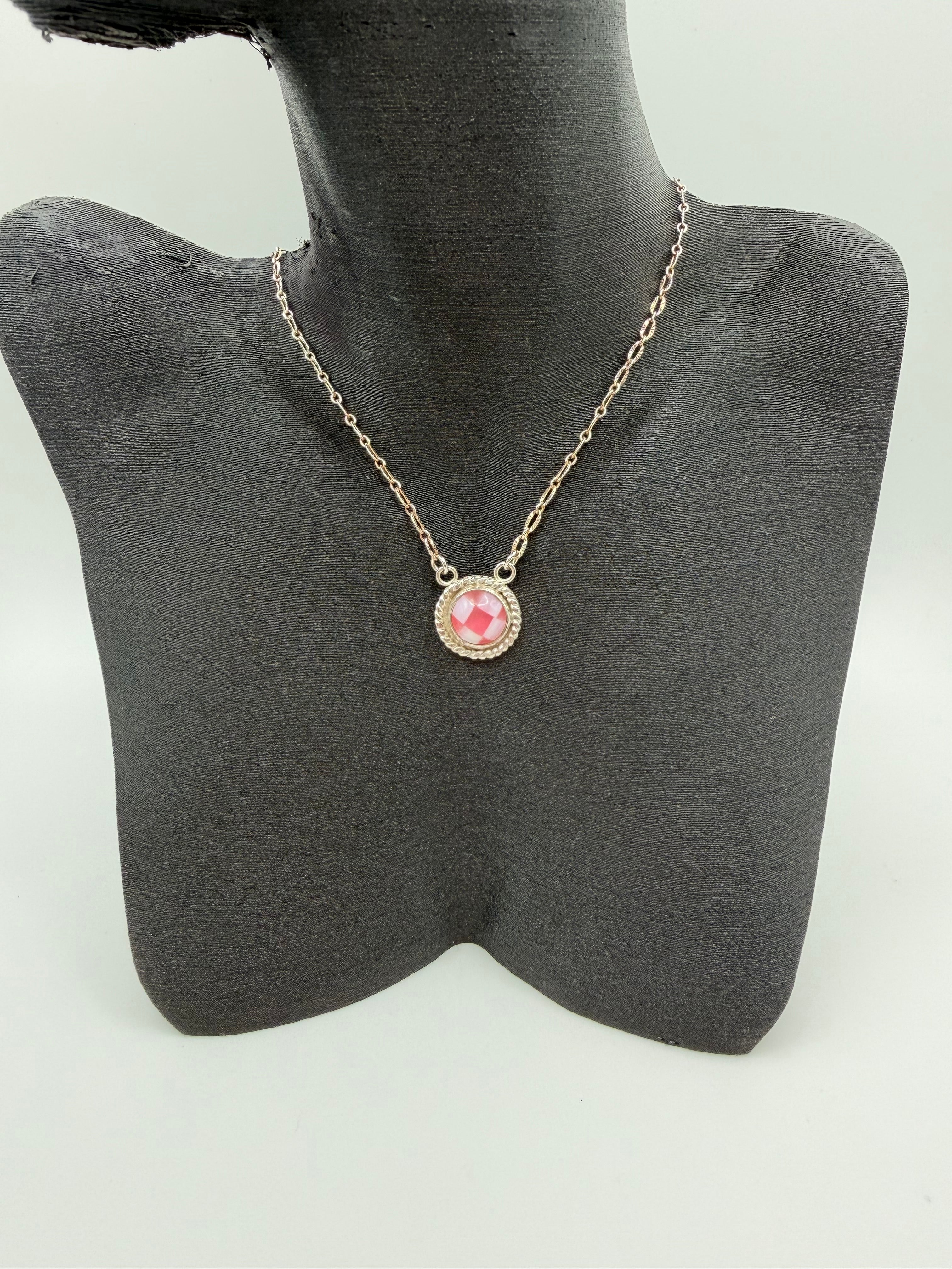 Pink Jade & White Opal Necklace