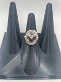 Onyx, White Opal & Pyrite Inlay Ring, Size 10