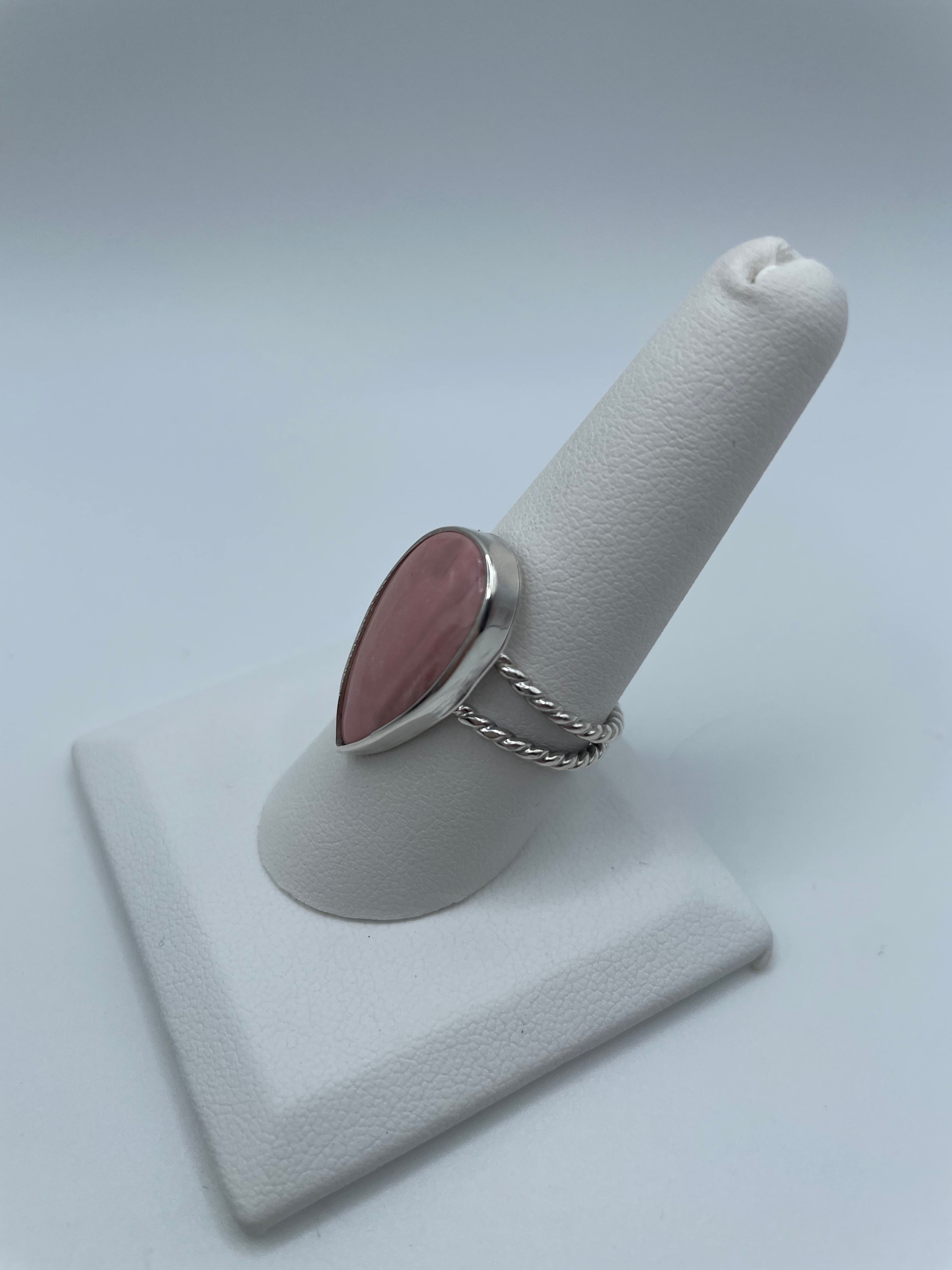 Pink Petalite Teardrop Statement Ring, Size 9