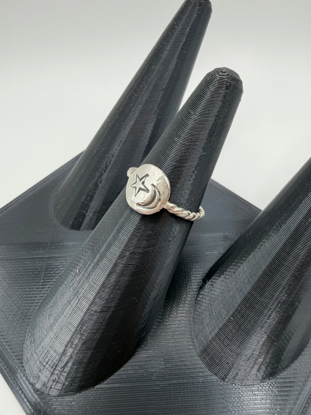 Stamped Moon & Star Disk Ring