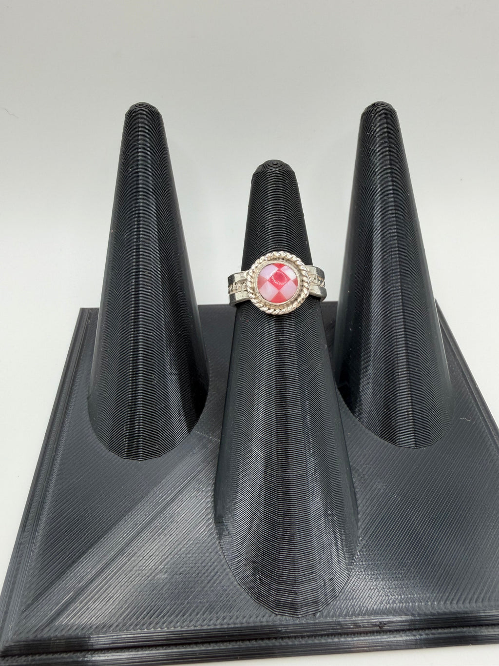 Pink Jade & White Opal Ring, Size 7