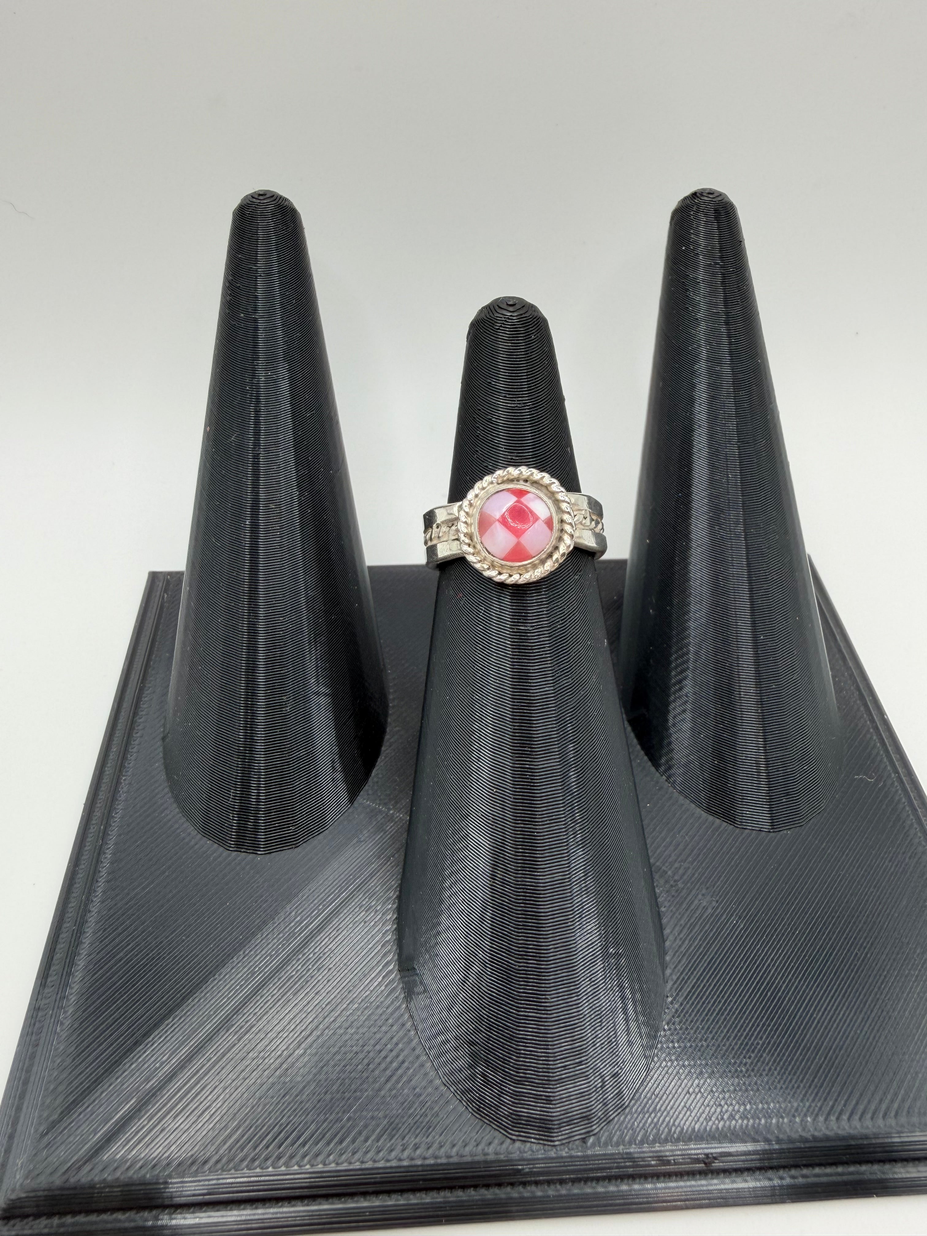 Pink Jade & White Opal Ring, Size 7