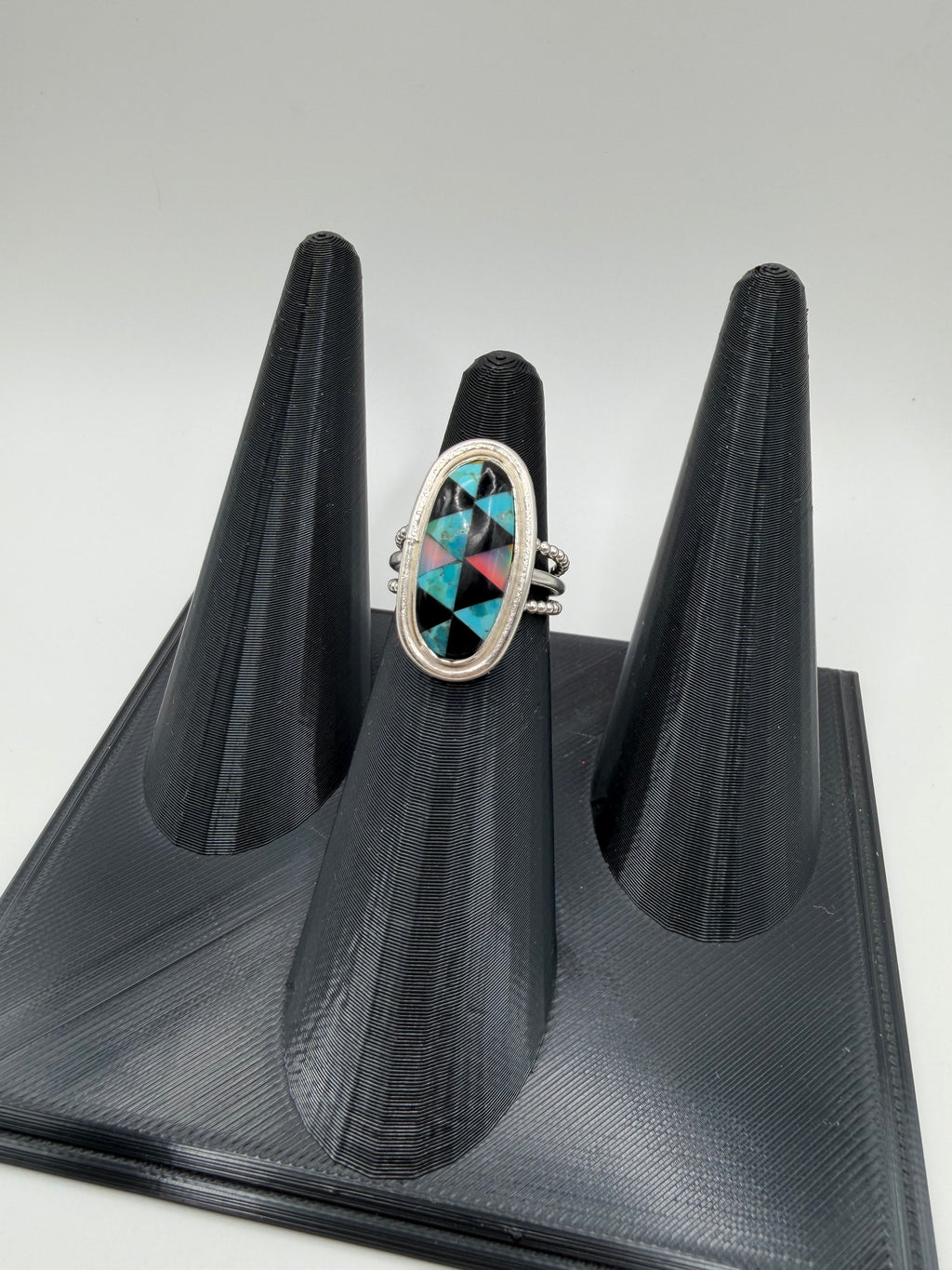 Arizona Turquoise, Onyx & Aurora Opal Ring, Size 6.5