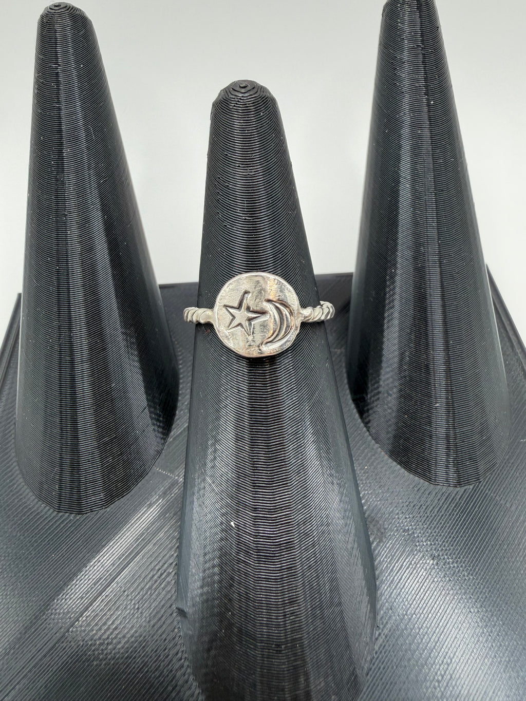 Stamped Moon & Star Disk Ring