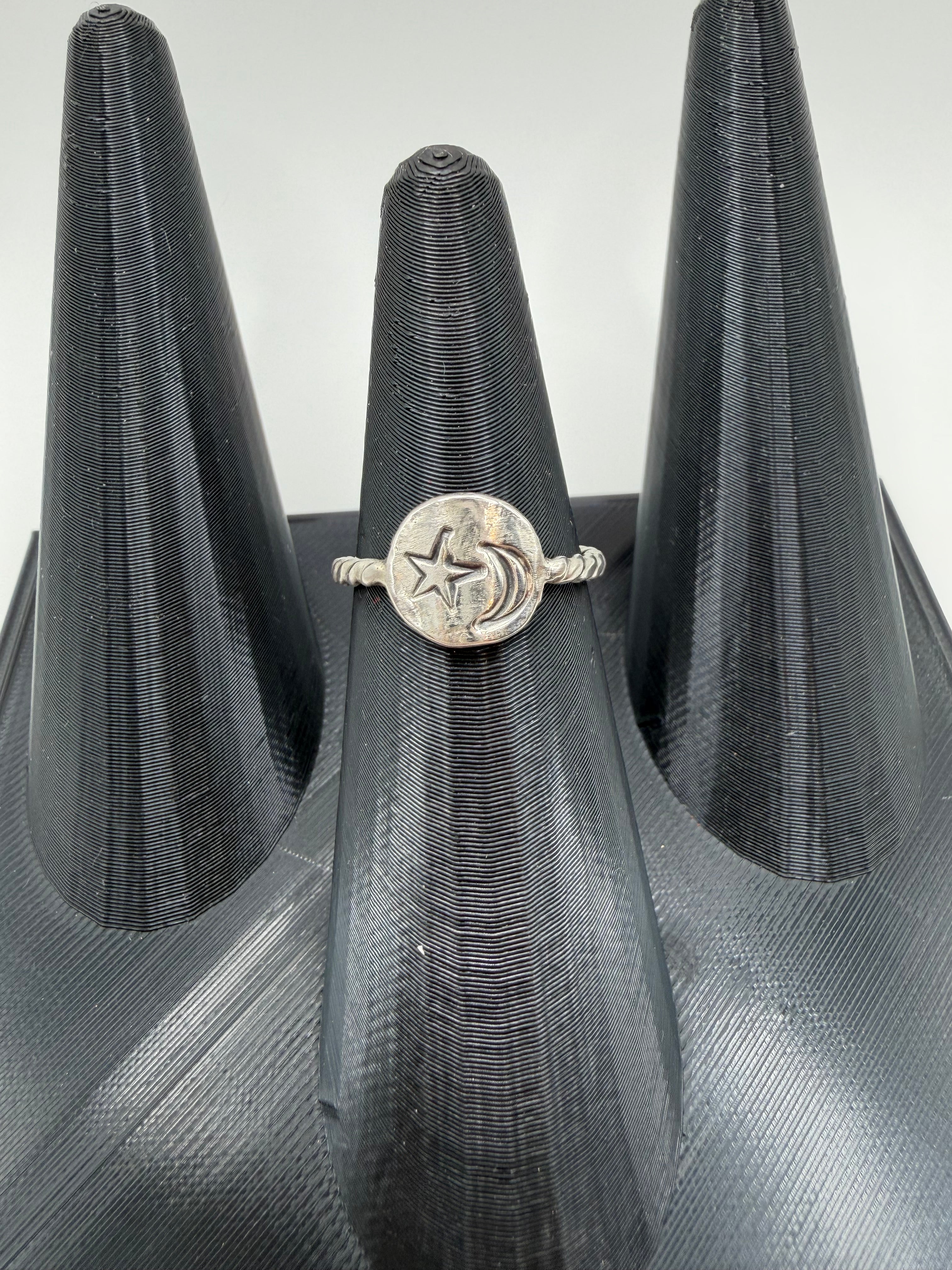 Stamped Moon & Star Disk Ring