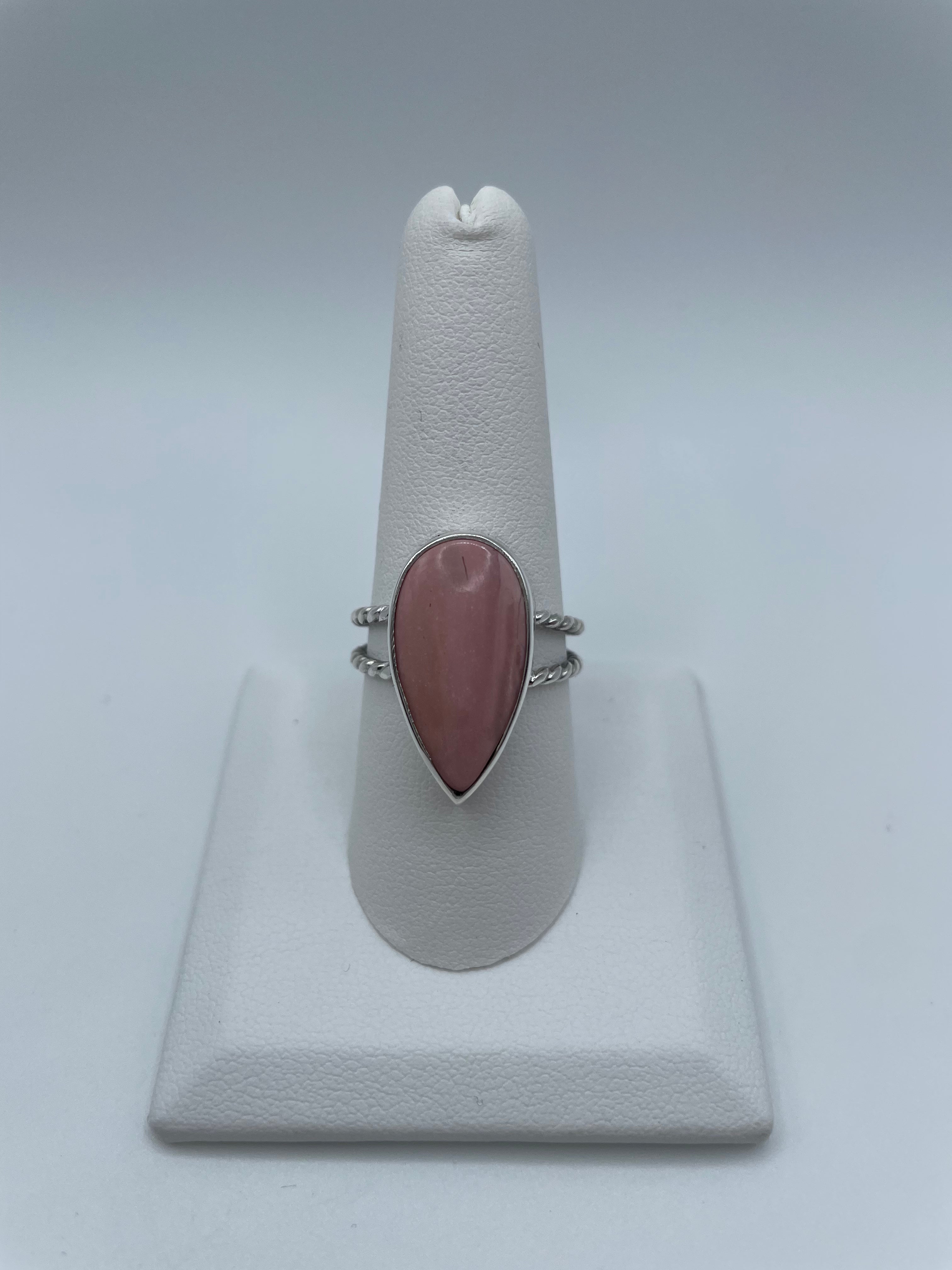 Pink Petalite Teardrop Statement Ring, Size 9