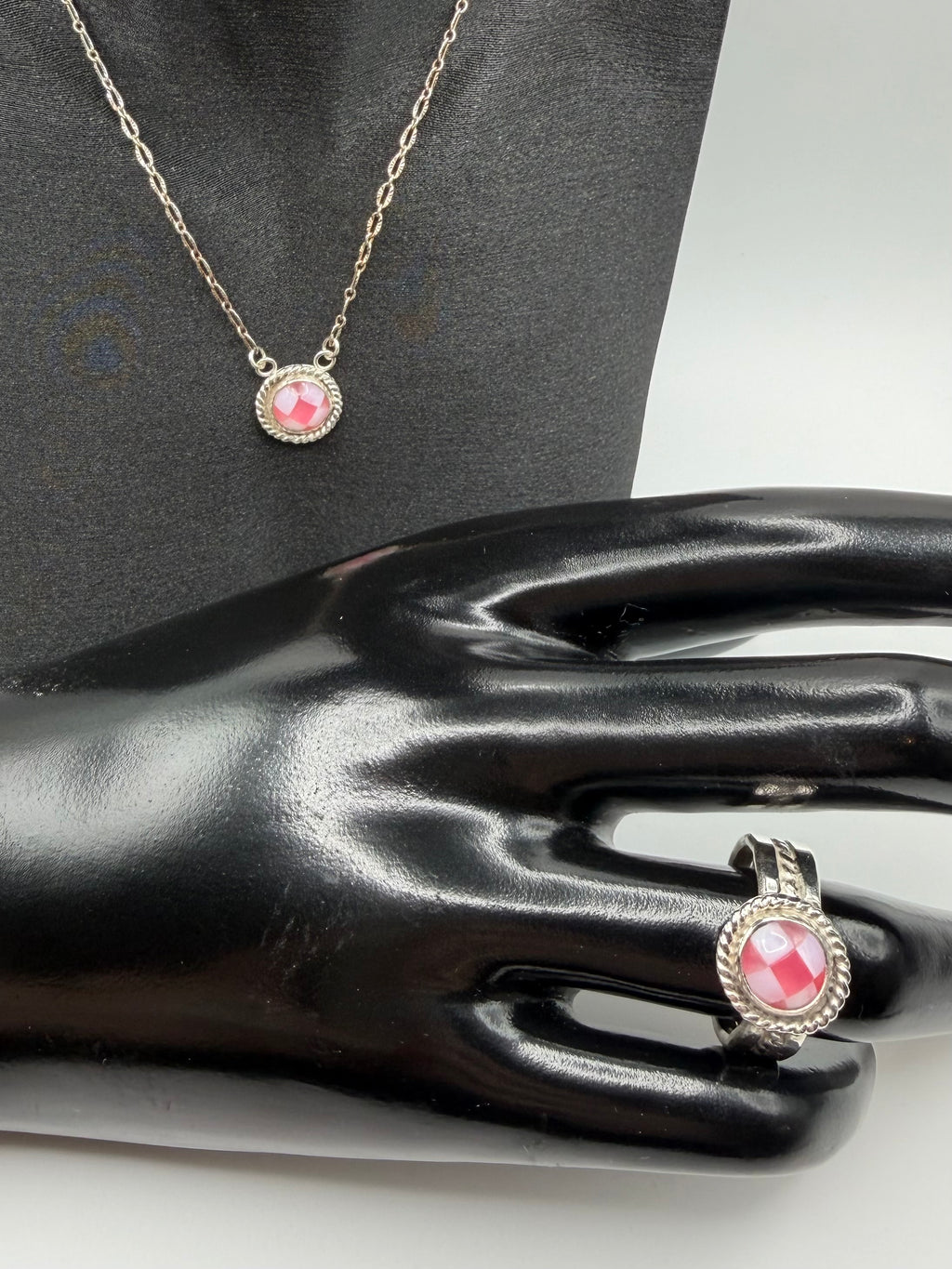 Pink Jade & White Opal Ring, Size 7