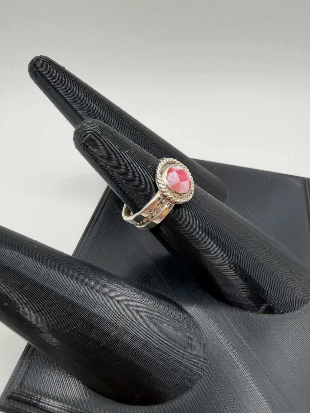Pink Jade & White Opal Ring, Size 7