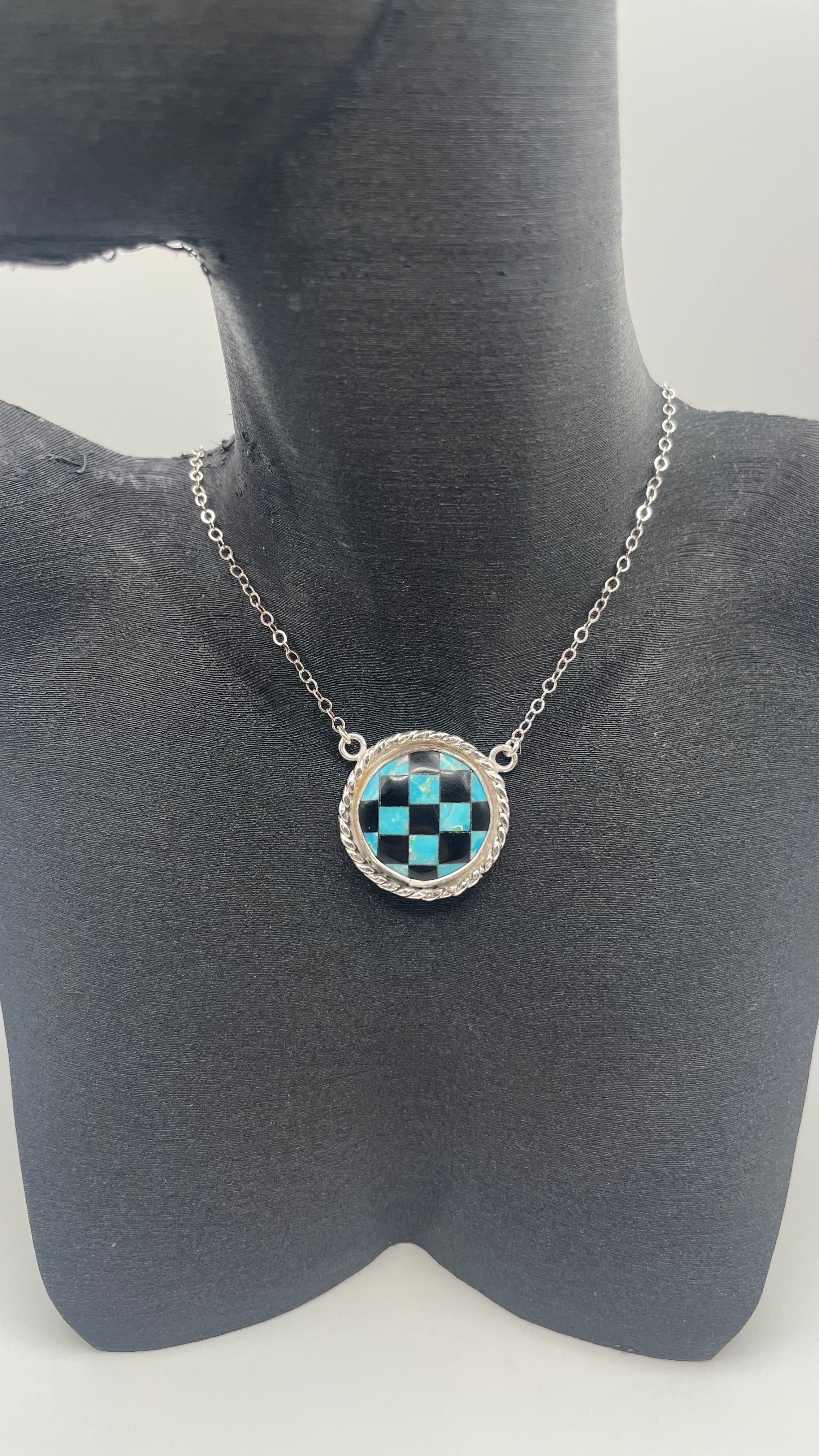 Turquoise & Onyx Checkered Necklace