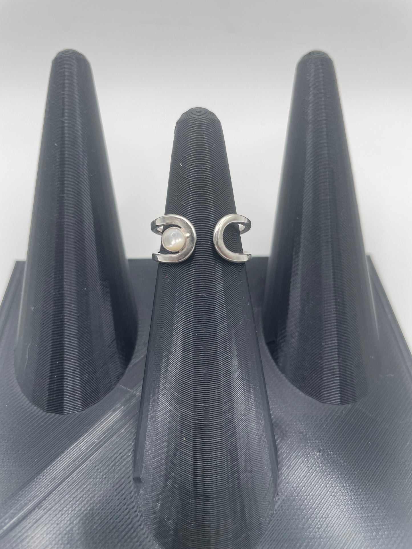 Celestial Crescent Ring – Moonstone & Argentium Silver (Size 7)