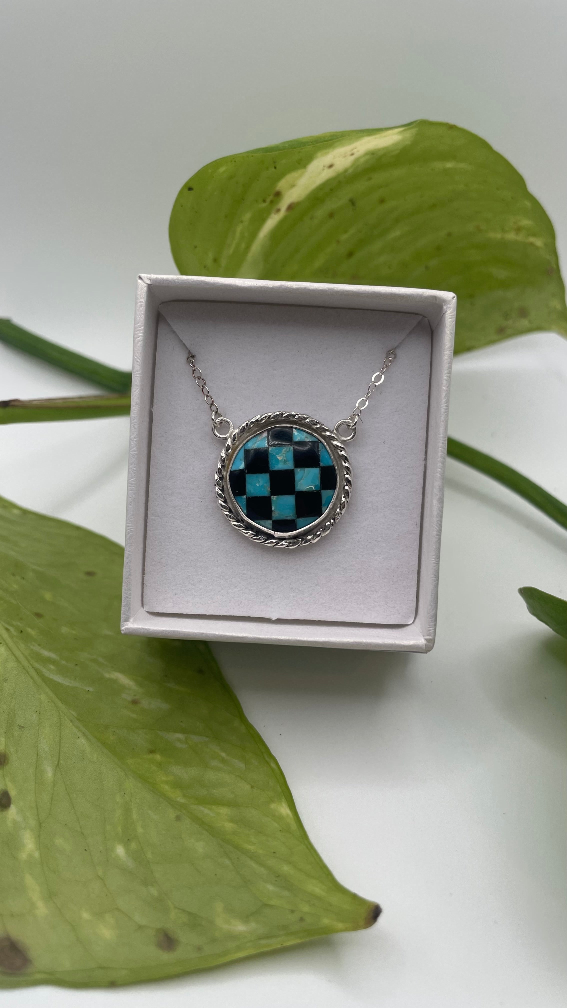 Turquoise & Onyx Checkered Necklace