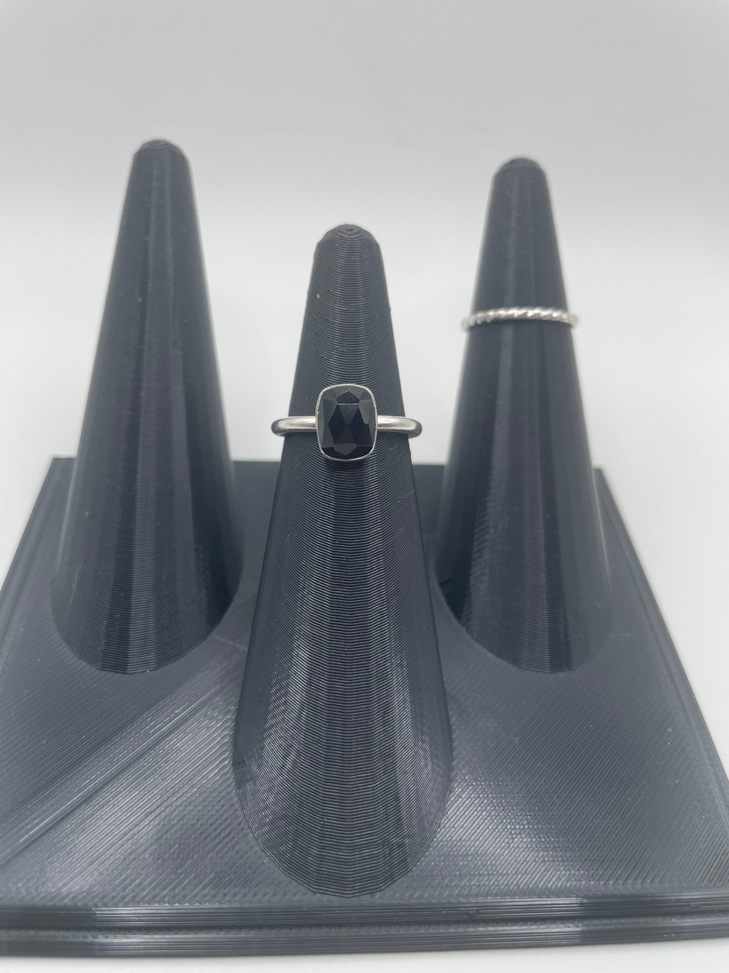 Midnight Stack – Black Onyx & Argentium Silver Ring (Size 6.5)