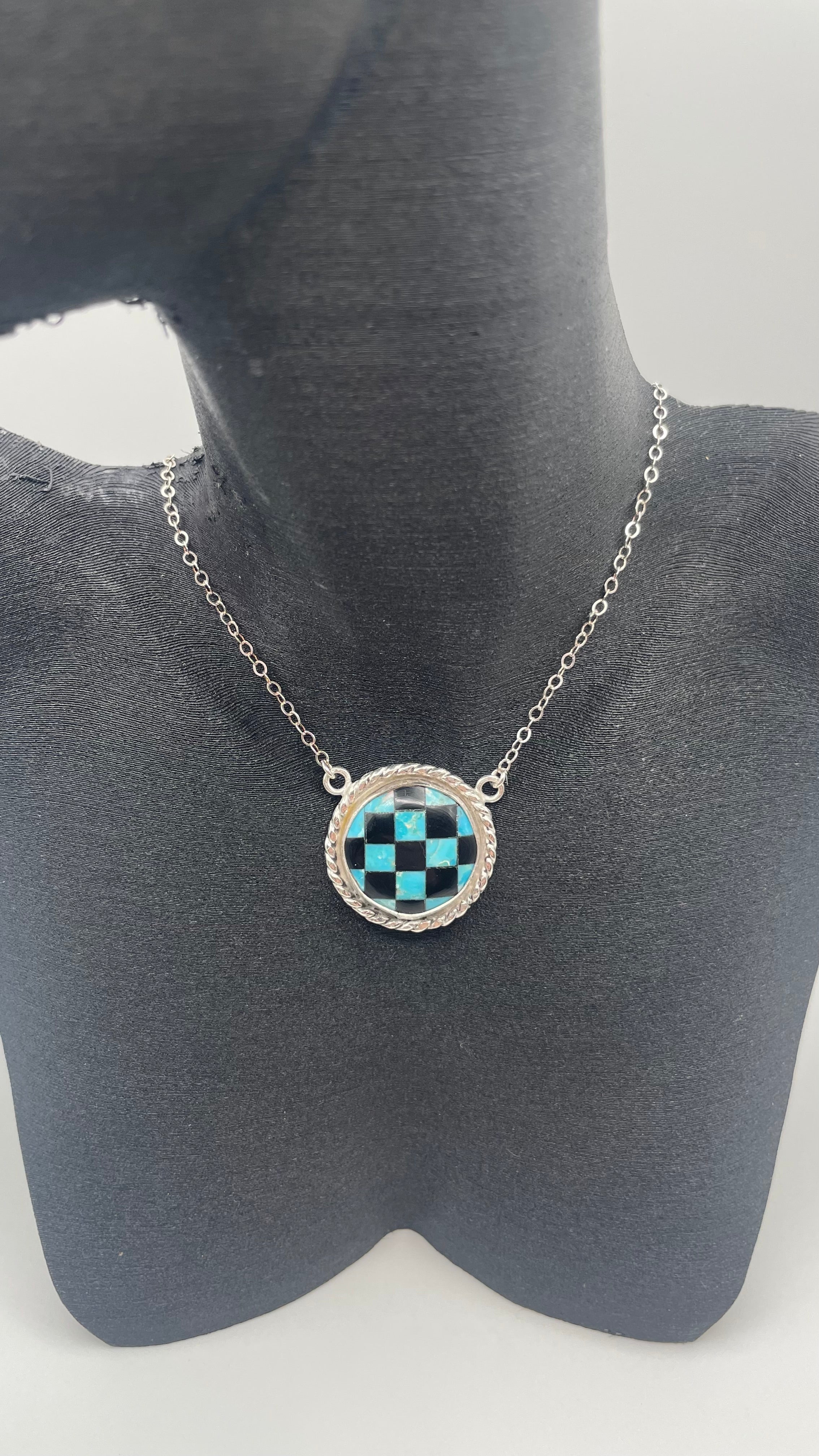 Turquoise & Onyx Checkered Necklace
