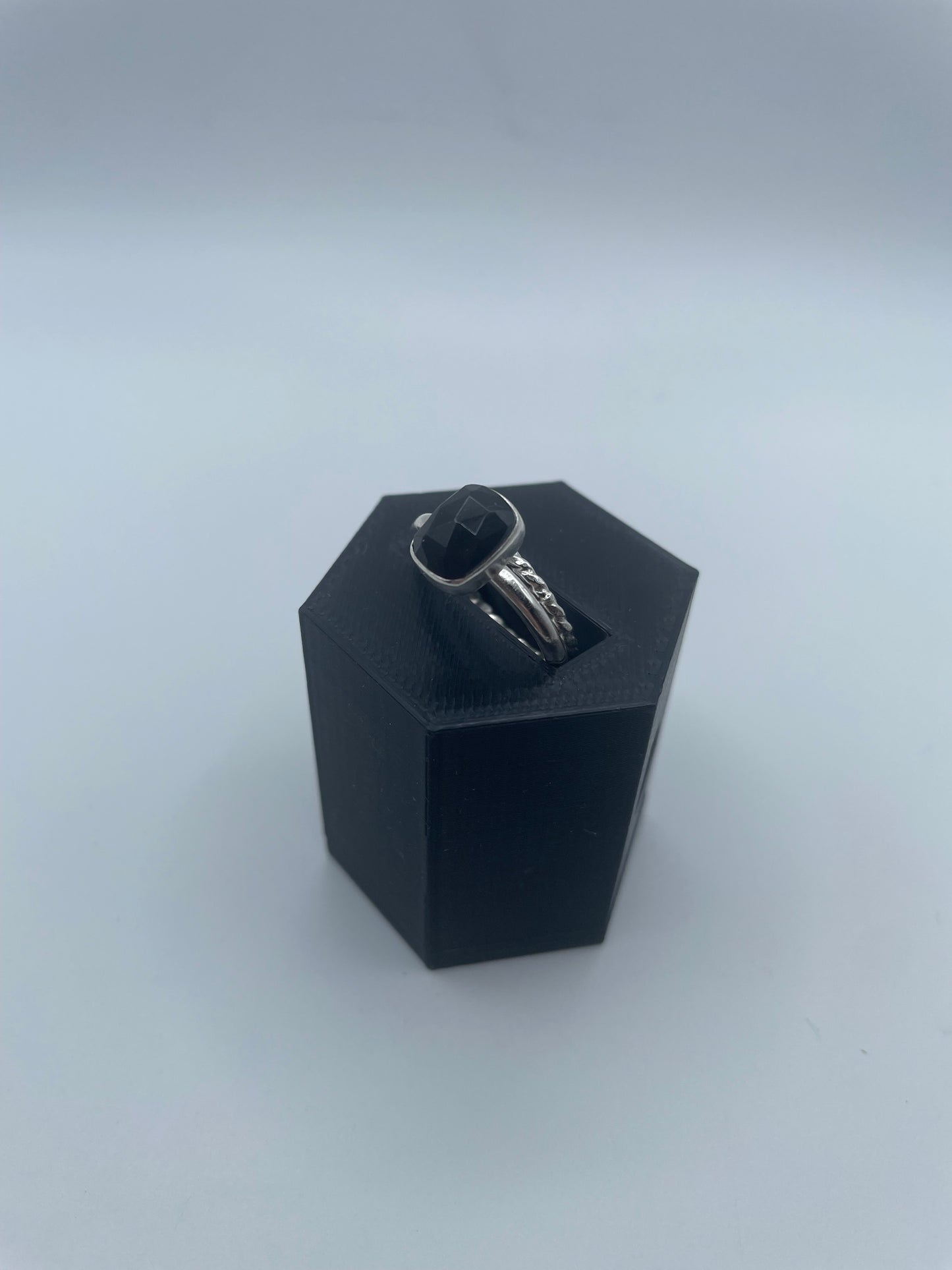 Midnight Stack – Black Onyx & Argentium Silver Ring (Size 6.5)